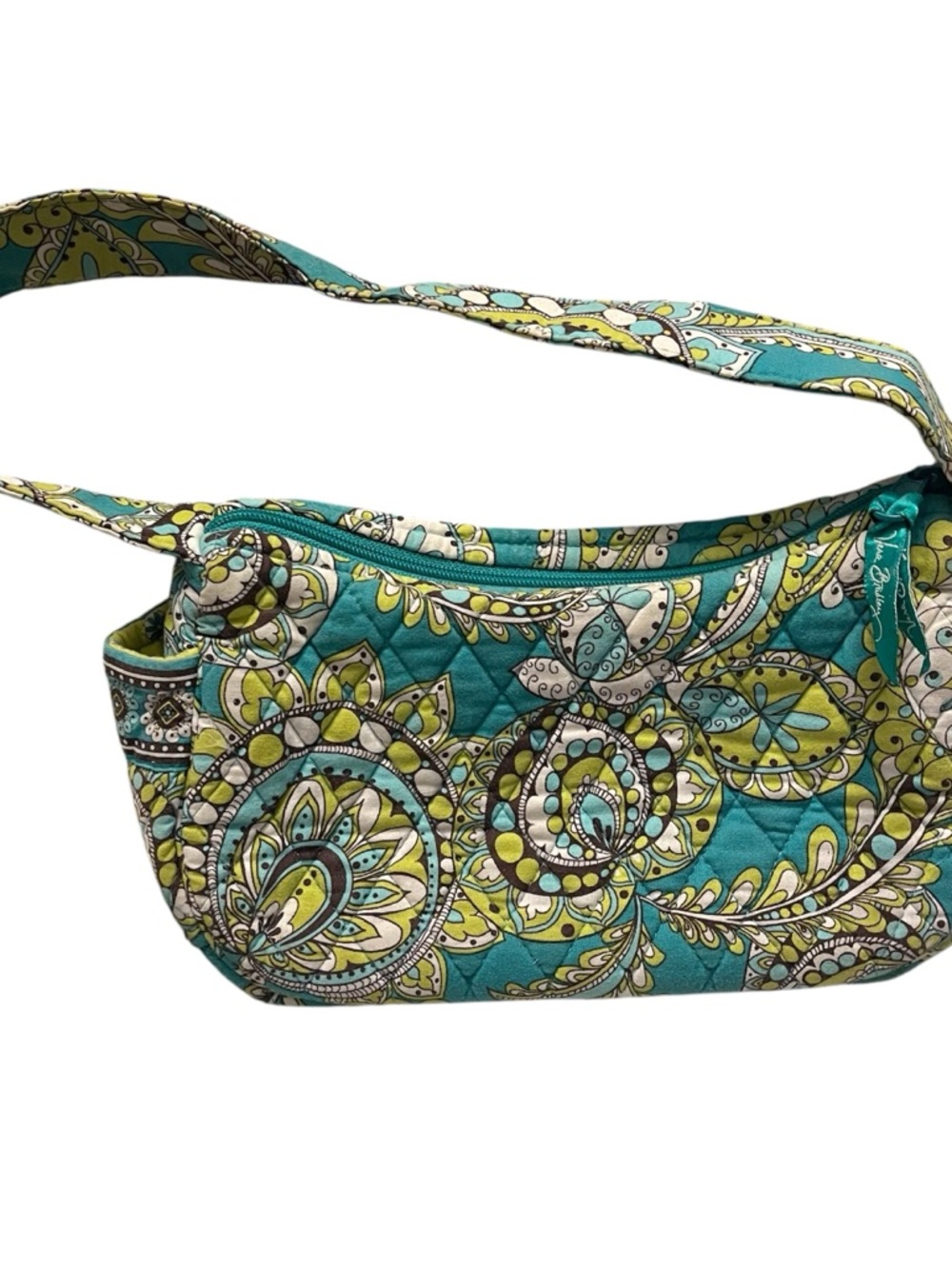 Vera Bradley Teal Paisley Quilted Shoulder Bag with Lime & Cream Accents
